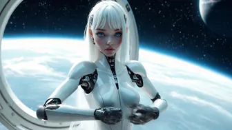 Robot girl shows her steel Tits