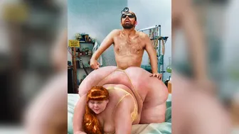 A young monstrously pear shaped SSBBW and a mad sciencist having fun with doggy sex