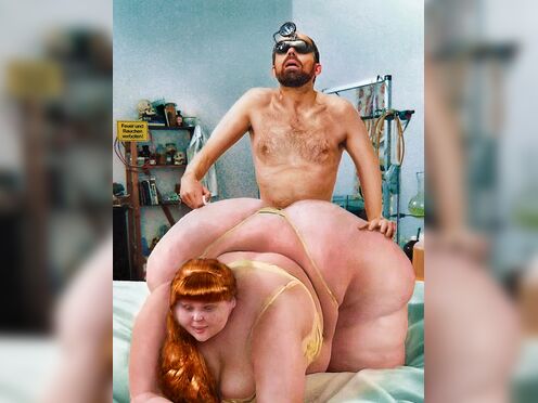 A young monstrously pear shaped SSBBW and a mad sciencist having fun with doggy sex