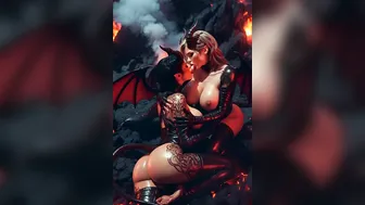 Two succubus making out deeply in volcano