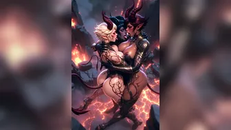 Three Succubus making out in volcano