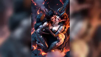 Two succubus making out in volcano 2
