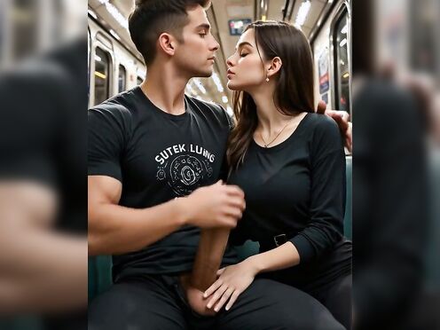 Couple on subway public deepthroat huge cumshot