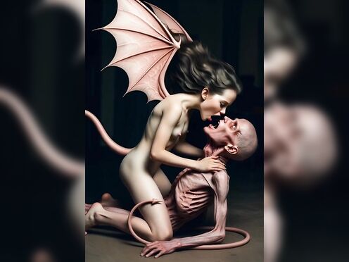 The succubus passionately kisses the victim