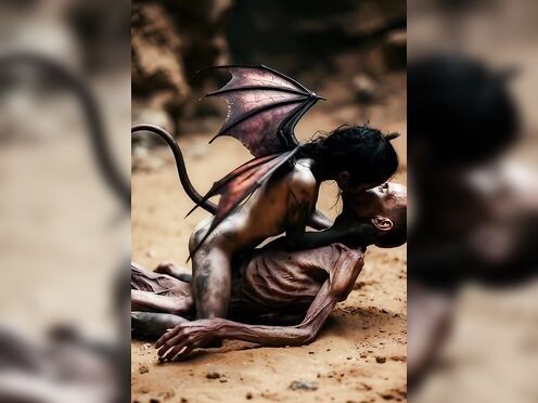A succubus kisses a man