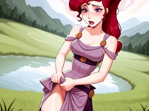 Megara wringing her dress