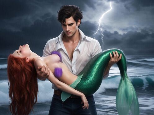 Prince Eric carrying Ariel the Mermaid
