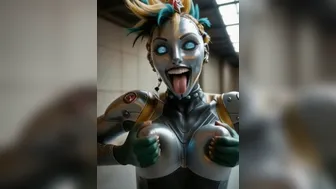 Punky robot squeezes her boobs.