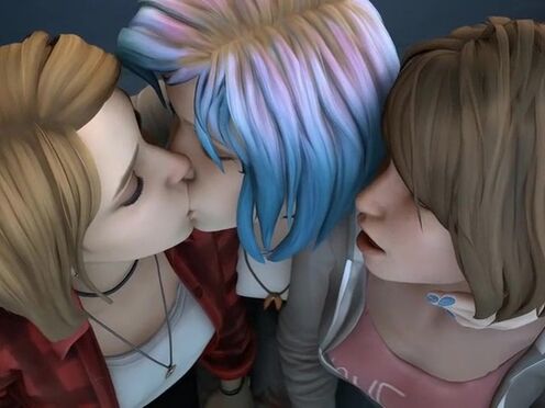 Chloe Price & Max Caulfield & Rachel Amber lesbian kissing (Life Is Strange).