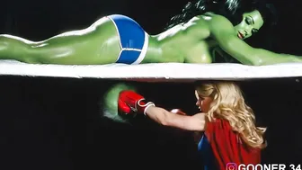 Supergirl Speedbag Training montage with Deadpool and Shehulk
