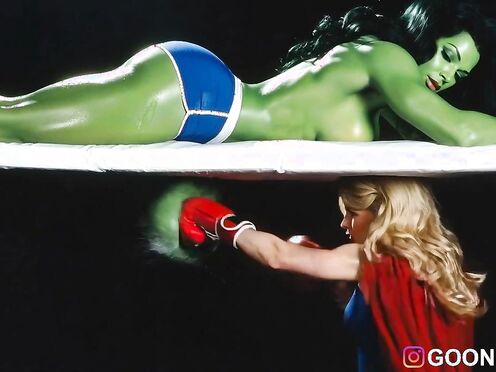 Supergirl Speedbag Training montage with Deadpool and Shehulk
