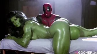 Shehulk and Deadpool Baby-oil shenanigans in “She Diddy”