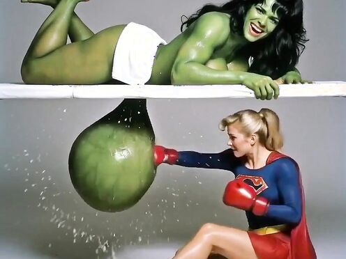 Supergirl Super Punchout, with She-Hulk
