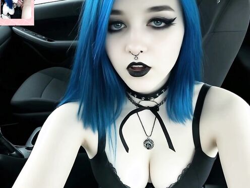 Sierra blue hair goth flashing breasts