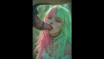 Girl sucking cock of an excited horse in the woods