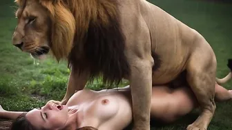 horny lion fucking girl in woods
