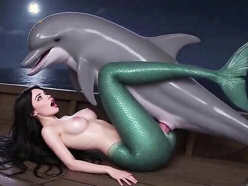 horny dolphin fucking superb mermaid on boat