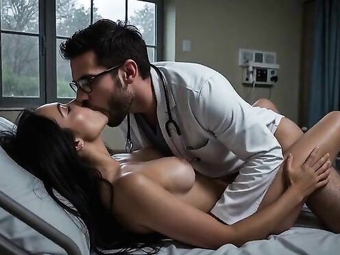 doctor kissing gorgeous woman