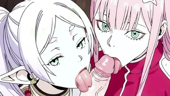 FRIEREN & ZERO double blowjob (anime version with audio) [becca_cosplay]