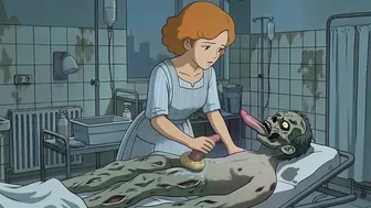 ghibli nurse girl with zombie