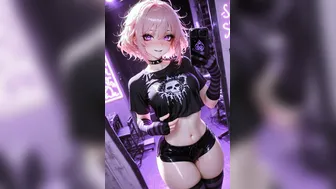 GOTH pink hair girl removes shirt