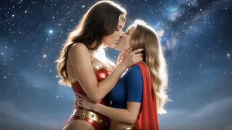 Wonder Woman kissing Supergirl