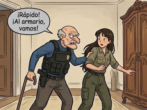 An old police commissioner has sex with a young female rookie agent.