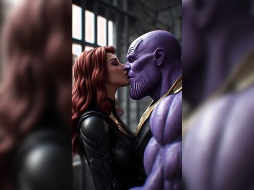 black widow takes thanos' huge purple monster cock