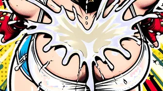 Neon-Girl bends over and has milk thrown on her boobs