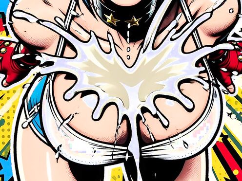 Neon-Girl bends over and has milk thrown on her boobs