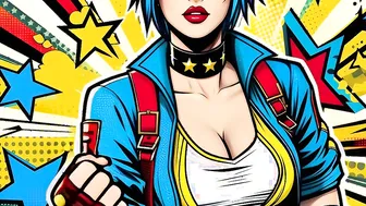 Neon-Girl bends over and shows her cleavage