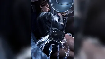 A bucket of water is poured on ellie's butt