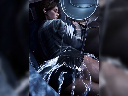 A bucket of water is poured on ellie's butt