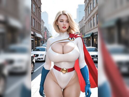PowerGirl Big Breasts Walking