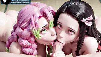MITSURI & NEZUKO double blowjob (with audio) [becca_cosplay]