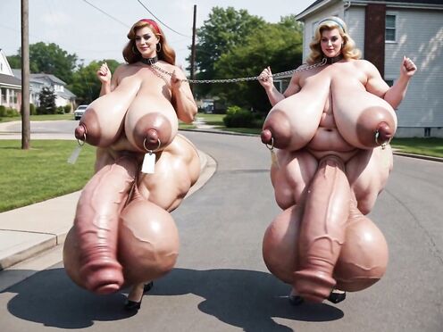 Huge Futa Ladies Walking in the Neighborhood in 1950s USA