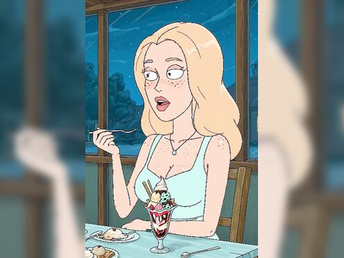 Anime girl shows her breasts while eating ALT VERSION