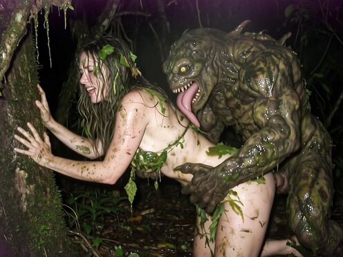 Woman being bred by slimy forest monster