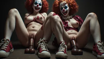 Evil clowns enjoying dildos