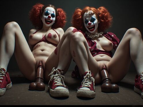 Evil clowns enjoying dildos