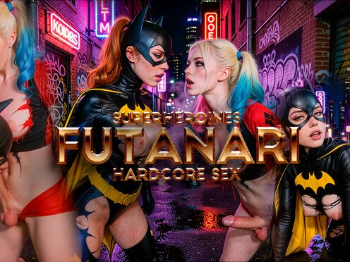 Batgirl and Futa Harley Quinn in a hardcore sex city encounter