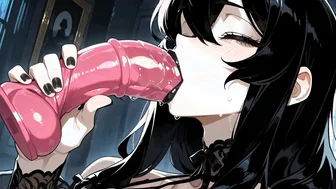 Goth baddie sucking on a dildo
