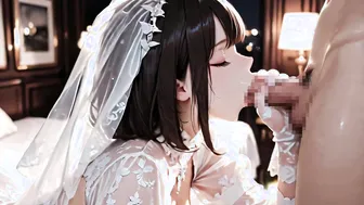 Cute bride giving a blowjob