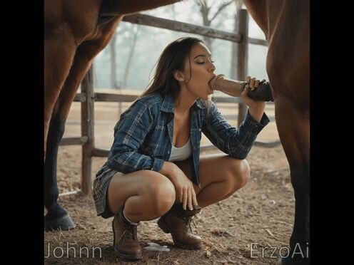 Girl sucks horsecock