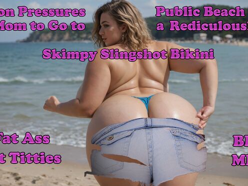 Son Pressures His BBW Mom to Wear a Skimpy Slinkshot Bikini
