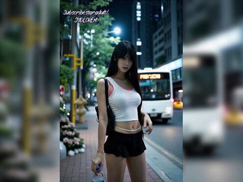 Showing her cock at the bus stop