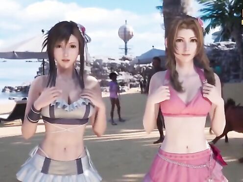 tifa and aerith, beach strip and milk