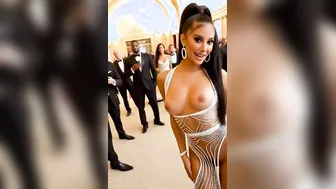 Topless red carpet white dress