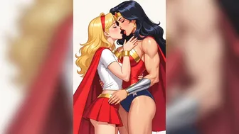 Wonder Woman kissing supergirl