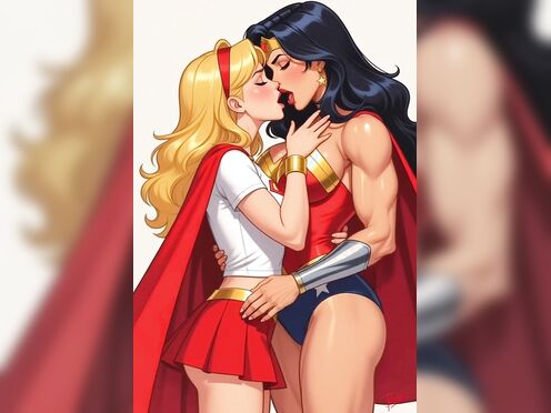 Wonder Woman kissing supergirl